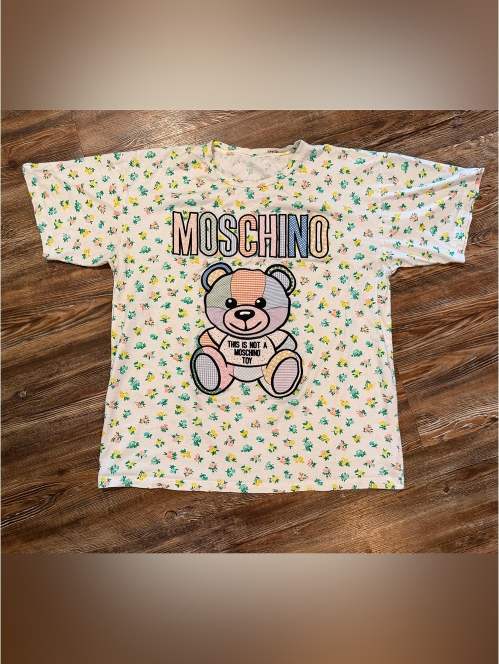 Moschino Teddy White floral Tee - Pastel flowers this is not a toy